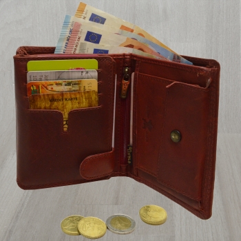 Adlerdruck Vintage Herren Portemonnaie Used Look Handgemacht Hochformat rot